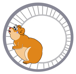 Un hamster dans sa roue.