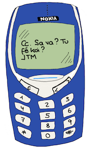 Un SMS affiché sur un téléphone portable.